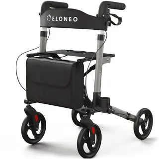 eloneo Rollator Leichtgewichtrollator mit Stockhalter, Einkaufstasche & Rückengurt anthrazitgrau