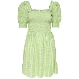 Only Flow Smock Kurzes Kurzarmkleid - Sap Green / Checks Bright White - M