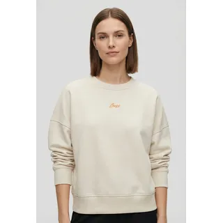 Sweater BOSS ORANGE "Ever Premium Damenmode", Damen, Gr. XL (42), beige (open weiß 118), Sweatware, Obermaterial: 100% Baumwolle, unifarben, oversize normal, Rundhals, Rippstrickbündchen, Sweatshirts Sweater, mit Logostickerei, aus Baumwolle