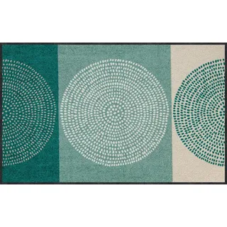 SALONLOEWE Nestor sage-beige Fußmatte waschbar 075 x 120 cm Fußabtreter Schmutzfangmatte Flur-Läufer Wohn-Teppich Design-Kreise