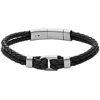 Fossil Vintage Casual Armband schwarz Edelstahl Leder 18 cm