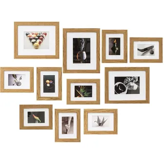 Muzilife Bilderrahmen 11er Set mit Passepartout, Fotorahmen für Fotos Collagen in 8pcs 17x12cm + 3pcs 19x24cm, für Galerien Restaurants Wohnung (Oak)