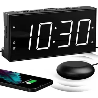 Mesqool lauter Vibration Wecker Bett Shaker Gehörlose schwere Schläfer, Doppelalarm, USB -Ladegerät, großes Display, Snooze, einfaches Set, Sommerzeit