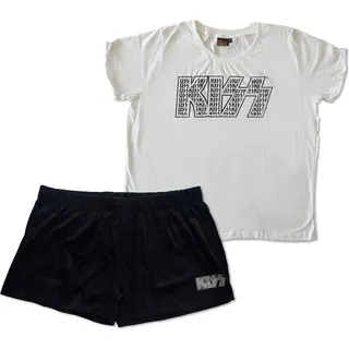 KISS - Logo Infill Damen Medium Sommer Pyjamas - schwarz/weiß