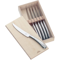 WMF Steakmesser Set 6-teilig, Pizzamesser, Cromargan Edelstahl poliert, Wellenschliff, spülmaschinengeeignet, in Holzbox