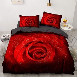 Luowei Blumen Bettwäsche 135x200cm Rot Vintage Rose Bettbezug Set Weiche Microfaser Romantische Blüten Deckenbezug und 1 Kissenbezug 80 x 80cm mit Reißverschluss