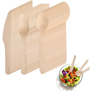 150 Stück Holzbesteck Set – 50 Gabeln, 50 Messer, 50 Löffel – Nachhaltiges Besteckset, umweltfreundliches Besteck Set als Alternative zu Einweggeschirr, ideal als Camping Besteck & Reisebesteck