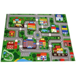 KDFSSIPE 50x80cm Spielteppich Autoteppich, Verkehrsstraßenteppich aus Kristallsamt, rutschfeste Auto Matte mit Stadtplan für Spielmatte für Zimmer, Wohnzimmer (Traffic Road - 4)