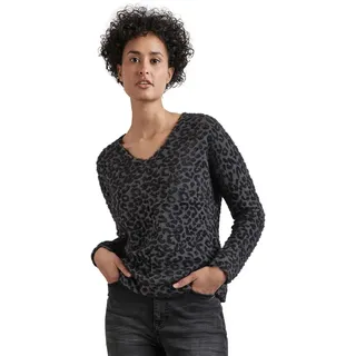 STREET ONE Damen A322358 LTD QR Fluffy Leo V-Neck Shirt, Gravel Grey Mel., 40 EU