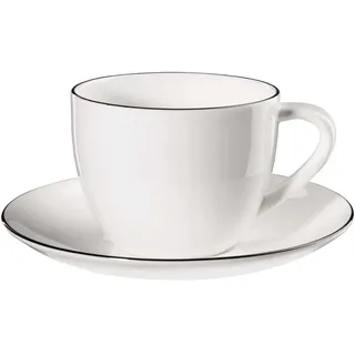 ASA À Table Ligne Noire Cappuccino Tasse mit Unterteller Fine Bone China Schwarz-Weiß 0,25l, Größe: 9cm x 7cm, 1929113