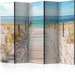 murando - Paravent Raumteiler Strand am Meer, 225x172 cm, 5-teilig, modern | Mobiler Sichtschutz, sofort einsatzbereit, Holzrahmen, ideal fürs Wohnzimmer oder Büro, geruchsneutral, lichtbeständig