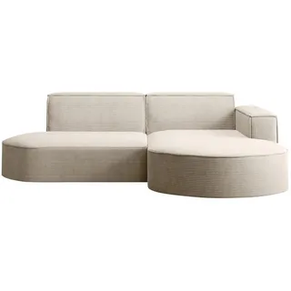 Kaiser Möbel Ecksofa mit runden Abschlüssen aus Cordstoff – Modena Studio, modernes Sofa, Beige, Rechts - Beige