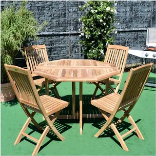 Teako Design Gartenmöbel Set Teakholz 5-teilig - Klapptisch + 4 Klappstühle wetterfest (80 cm Breit)