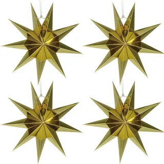 MUNSKT 4 Stück Papier-Weihnachtsdekorationen, hängende Papiersterne, Laternen Ketten für Weihnachtsbaum, Decke, Zuhause, 30 cm DIY Weihnachtsdekoration für Urlaubsparty, Festliches Basteln (Gold)