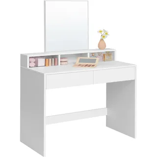 VASAGLE Schminktisch mit großem Spiegel, 2 Schubladen, 3 offene Fächer | Frisiertisch, Kosmetiktisch, modern, Wolkenweiss, KAILYN Kollektion RDT113W01
