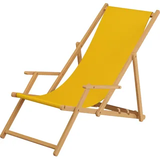Strandstuhl gelb Gartenliege Strandliege Deckchair Tisch Kissen Liegestuhl Holz hell 10-302NTKD - Gelb