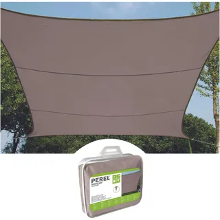 Perel Quadratisches Sonnensegel 5 x 5 m, wasserabweisendes und atmungsaktives Polyester-Schattentuch für Garten und Terrasse, 90% UV-Schutz, Edelstahl-O-Ringe, Taupe