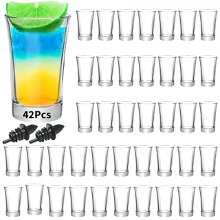 SuproBarware 42er Schnapsgläser 50ml/5cl, Shotgläser, Shot Gläser für Tequila, Wodka, Ouzo, Likör etc. Idee für Party. Spülmaschinenfest.Transparent.
