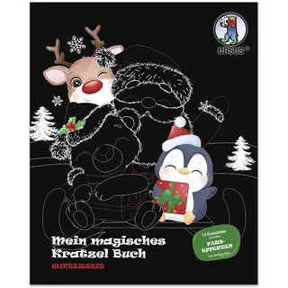 Ursus 24530003F - Mein magisches Kratzelbuch Winterzeit, Block mit Kratz-und Ausmal-Bildern, ca. 21 x 26 cm groß, 12 winterliche Motive mit tollen Farbeffekten, inklusive Holz-Stick, bunt