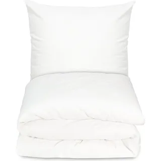 2-tlg. Bettwäsche, Baumwolle, 80x80 + 140x200 cm, weiß ohne Muster - Weiß