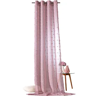 Weckbrodt Gardine »Julina« Ösen 1 Stk. tlg. Leinen-Optik, transparent, mit Pompoms, Gardine, Store, rosa