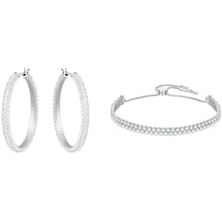 Swarovski Stone Kreolen, Weiss, Rhodiniert & Subtle Armband, Weiss, Rhodiniert