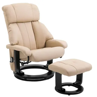 Homcom Relaxsessel mit Liegefunktion Massagesessel inkl. Hocker Fernsehsessel drehbar , Weiß , Kunststoff , Füllung: Schaumstoff,Schaumstoff , 80x102x76 cm , Wohnzimmer, Sessel, Relaxsessel