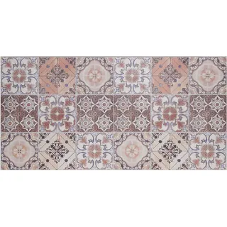 Baroni Teppich Läufer Vinyl Küche 60x120 cm Majolika Dekor farbig rutschfest waschbär PVC