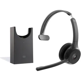 Cisco Headset 721, Wireless-Single-On-Ear-Bluetooth-Kopfhörer, Webex Taste, USB-A-HD-Bluetooth-Adapter, Ladestation, Carbon Black, EIN Jahr Garantie mit beschränkter Haftung (HS-WL-721-BUNAS-C)