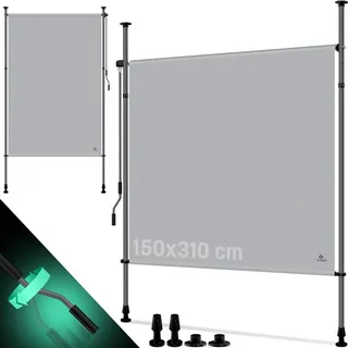 KESSER® Klemmmarkise Senkrechtmarkise außen Ausziehbar & Blickdicht | Vertikalmarkise mit Handkurbel ohne Bohren | Balkon-Sichtschutz & Windschutz für Garten & Terrasse Wasserfest - Grau