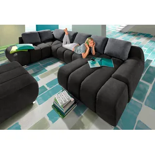 Wohnlandschaft HOME AFFAIRE "Bono U-Form", schwarz (schwarz, grau), B:360cm H:90cm T:214cm, Luxus-Microfaser ALTARA NUBUCK (100% Polyester);Luxus-Microfaser ALTARA NUBUCK (100% Polyester);Samtstruktur (95% Polyester, 5% Polyamid), Sofas, Wohnlandschaft, wahlweise mit Bettfunktion