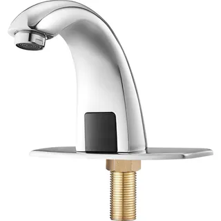 SucceBuy Berührungsloser Waschtischhahn (verchromtes Silber) für Badezimmer, automatischer Wasserhahn mit Sensor und einstellbarer Temperatur, batteriebetriebene Spültischarmatur