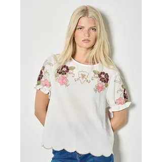 Apricot Spitzentop "Top" mit Rüschenärmeln, weiß