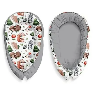 KosPu Multifunktionale Kuschelnest Babynest Kokon für Babys und Säuglinge, Nestchen, Reisebett, 100% Baumwolle, antiallergisch, Tiere