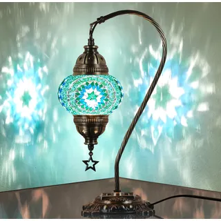 Demmex 2019 Türkische Marokkanische Mosaik-Tischlampe Nachttischlampe Tiffany für USA, Türkis, Blaugrün, Grün