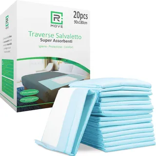 R MOVE Abnehmbare Einweg-Bettunterlagen, 90 x 180 cm, Einweg-Bettunterlagen, Bettunterlagen für ältere Menschen, 90 x 180 cm (Packung mit 20 Stück)