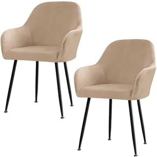 DEARBAG Hohe Dehnung Stuhlhussen 2er/4er Set Stretch Samt Stuhlhussen für Esszimmerstühle Schwingstühle Elastischer Stuhlbezug mit Armlehne Abnehmbare Bezüge für Esszimmer Wohnzimmer (Sand, 2PCS)