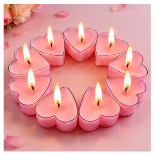 Chanhyls 9 Stück Herzförmige Teelichter - Rauchfreie Herz Kerzen, Tropfgeschützt & Lange Brenndauer, Ideal für Hochzeit, Valentinstag, Neujahr & Geburtstag Dekoration(Rosa)