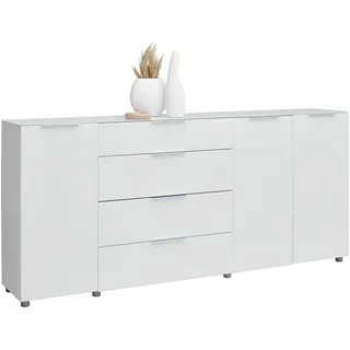 Voleo Sideboard , Weiß Hochglanz , Holzwerkstoff , 4 Fächer , 4 Schublade(n) Schubladen , 226.4x99.3x40 cm , Typenauswahl, Beimöbel erhältlich, stehend , Kleinmöbel, Kommoden, Sideboards