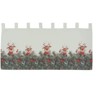 Raebel OHG Scheibengardine Weihnachtsgardine Panneau Weihnachten Bistrogardine Gardine Elch rote Nase 100% Polyester Blickdicht (60 x 120 cm)