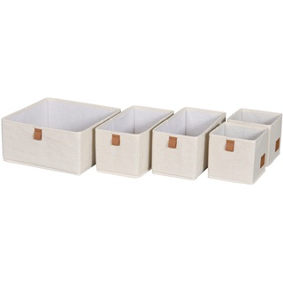 LOVE IT STORE IT Premium Aufbewahrungskorb 5-teilig - Schrank Organizer aus Leinen-Baumwoll-Mix - Verstärkt mit Karton - Beige - 5 Boxen in 3 Größen