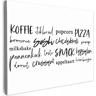MuchoWow® - Leinwandbilder - Lebensmittel - Speisekarte - Speisesaal - Schrifttafel - Weiß - Texttafel, Wandbild, Wanddeko Bilder Wohnzimmer, 40x30cm - Bunt