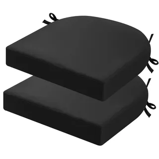 PRIMEPATIO Sitzkissen Outdoor 45x45, 2er Set Wasserdicht mit Bändern | Wasserdichtes Stuhlkissen für Gartenmöbel und Terrassenstühle, Polsterung für Balkon Terrasse und Außenbereich Schwarz
