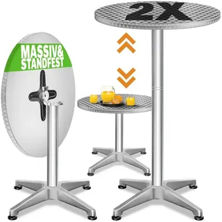CASARIA Stehtisch 2er-Set Silber Alu Ø60cm klappbar, höhenverstellbar