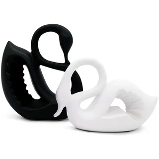 FeinKnick Großes Schwanen-Paar aus Keramik in schwarz und weiß - Moderne Skulptur als Pärchen aus 2 Schwänen - Deko Schwan Figur Glück & Harmonie - Dekofigur Schwäne schwarz-Weiss als Geschenk