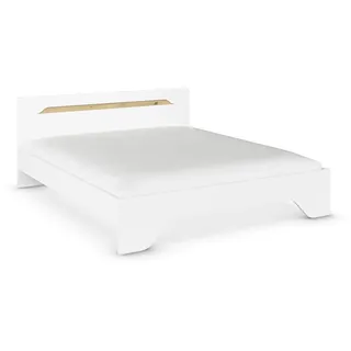 Rauch Möbel Alabama, Bett, Doppelbett für Schlafzimmer, Jugendzimmer, Gästezimmer, Kinderzimmer, Kopfteil mit elegantem Holz-Akzent, Liegefläche 180x200, Farbe Weiß, Maße 185x85x206cm