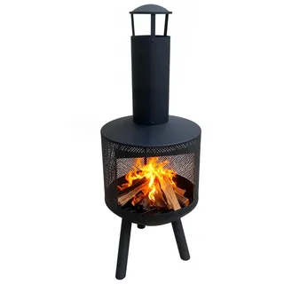 GarveeHome Gartenkamin, Ø43xH114cm Terrassenofen mit Schornstein, Karbonstahl Terassenofen Außen Grillkamin für Holz zum Terrasse, Garten, Hinterhof