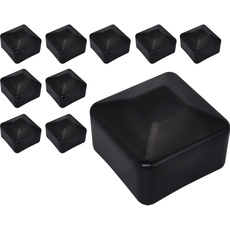 SKIR'CO (10 Stück) Zaunpfostenkappen, quadratisch 40 x 40 mm, schwarze Kunststoffkappen für Zaunpfosten, Farbe Schwarz RAL 9005