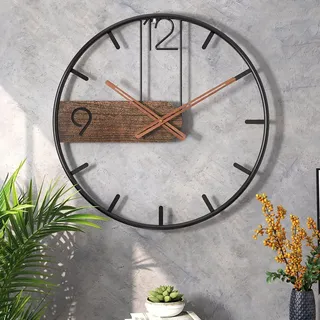 GUDEMAY Wanduhr Groß Vintage XXL 40 cm Durchmesser, Retro landhausstil ohne tickgeräusche lautlos Uhr Wand Metall modern Wanduhren für Wohnzimmer, Küche, Schlafzimmer - Schwarz/Braun
