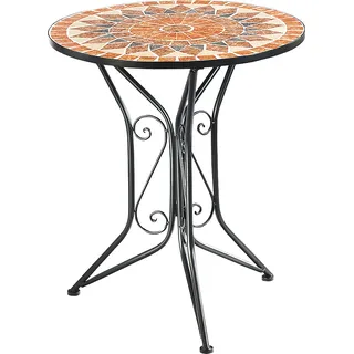 Kobolo Gartentisch mit Mosaikplatte Dm 60 cm H 70 cm - Mediterran Balkontisch Terrasse Gartendeko rund klappbar Metall Balkon Esstisch Outdoor Tisch - Orange